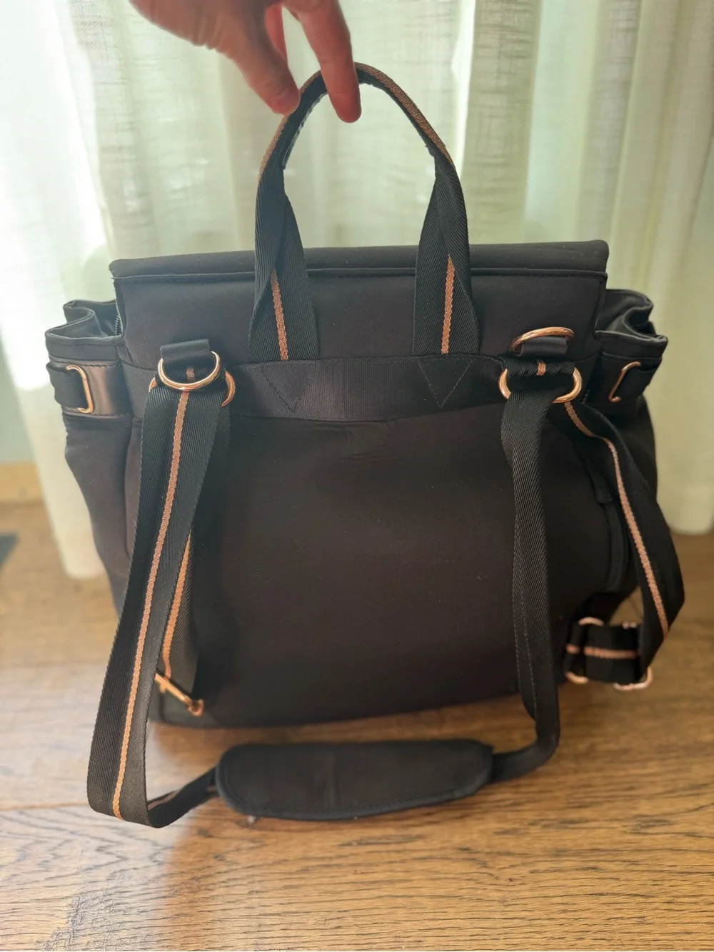 Storksak St. James Convertible Diaper Bag in Black- Backpack- GUC Baby Bag